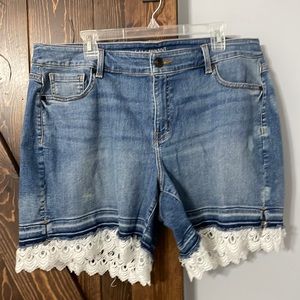 Lane Bryant size 18 blue jean shorts with white fringe lace.